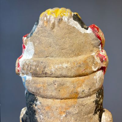 A Chinese polychromed carved stone head on a stand — photo 11