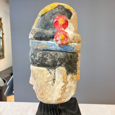 A Chinese polychromed carved stone head on a stand — photo 15