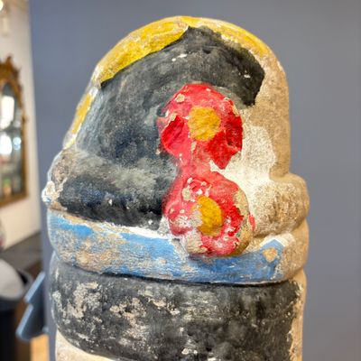 A Chinese polychromed carved stone head on a stand — photo 16