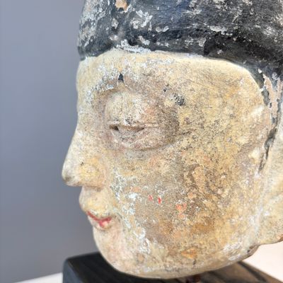 A Chinese polychromed carved stone head on a stand — photo 20