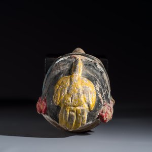A Chinese polychromed carved stone head on a stand — photo 6
