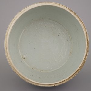 Blauw en witte cilindervormige kom met deksel in Chinees porselein met lotusversiering, 19e-20e eeuw — foto 6