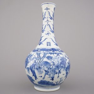 A Chinese porcelain blue and white Transitional bottle vase, late Ming Dynasty, 17th C. — 照片 1