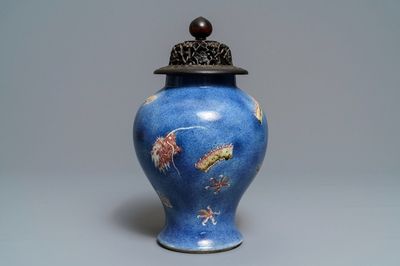 A Chinese powder blue and copper red 'dragon' vase, Kangxi mark, 19th C.