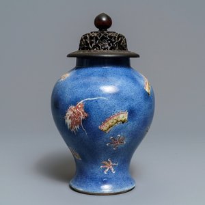 A Chinese powder blue and copper red 'dragon' vase, Kangxi mark, 19th C. — photo 1