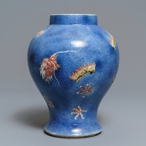 A Chinese powder blue and copper red 'dragon' vase, Kangxi mark, 19th C. — photo 5