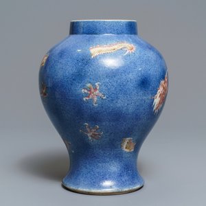 A Chinese powder blue and copper red 'dragon' vase, Kangxi mark, 19th C. — photo 8