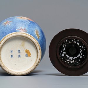 A Chinese powder blue and copper red 'dragon' vase, Kangxi mark, 19th C. — photo 10