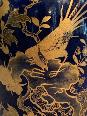 A Chinese powder blue and gilt vase with a pheasant among flowering branches, Qianlong — photo 7