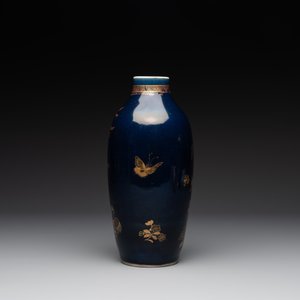 A Chinese powder blue and gilt vase with a pheasant among flowering branches, Qianlong — photo 3