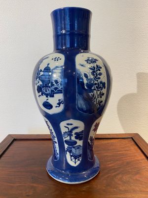 A Chinese powder-blue-ground 'antiquities' vase, Kangxi — photo 1