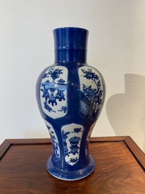 A Chinese powder-blue-ground 'antiquities' vase, Kangxi — photo 4