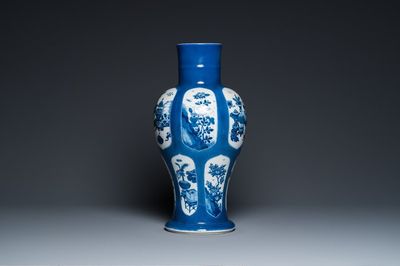 A Chinese powder-blue-ground 'antiquities' vase, Kangxi