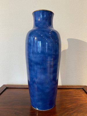 A Chinese powder-blue vase with copper-mounted rim, Xuande mark, Kangxi — photo 2