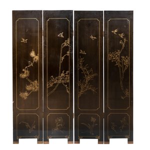 A Chinese precious-stone-inset gilt-lacquered four-panel 'Ba Jun Tu 八骏图' folding screen, 20th C. — foto 2