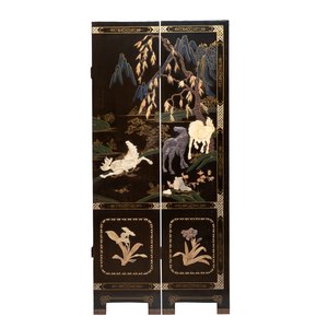 A Chinese precious-stone-inset gilt-lacquered four-panel 'Ba Jun Tu 八骏图' folding screen, 20th C. — foto 3