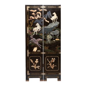 A Chinese precious-stone-inset gilt-lacquered four-panel 'Ba Jun Tu 八骏图' folding screen, 20th C. — foto 6