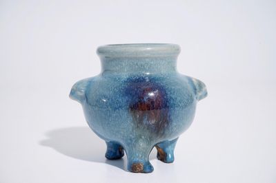 A Chinese purple-splashed jun-type tripod censer, Shiwan, 19/20th C.