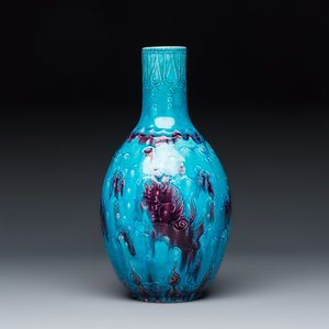 A Chinese purple-splashed turquoise-glazed 'Buddhist Lion' vase  — foto 2