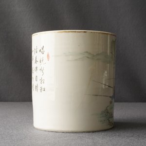 A Chinese qianjiang cai brush pot with fishermen, signed Tan Yin Jie, dated 1875-1884 — 照片 9