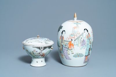 A Chinese qianjiang cai covered bowl and a jar, 19/20th C.