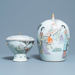 A Chinese qianjiang cai covered bowl and a jar, 19/20th C. — 照片 2