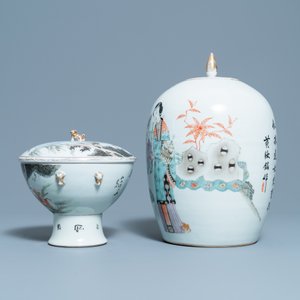 A Chinese qianjiang cai covered bowl and a jar, 19/20th C. — 照片 3