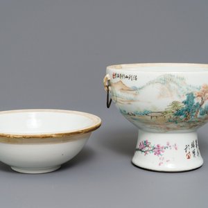 A Chinese qianjiang cai covered bowl on foot and a jardinière, 19/20th C. — 照片 5