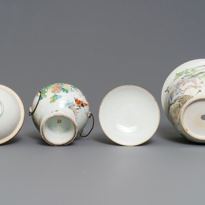 A Chinese qianjiang cai covered bowl on foot and a jardinière, 19/20th C. — 照片 7