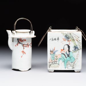 A Chinese qianjiang cai covered teapot and a covered wine warmer, Tongzhi mark, 19/20th C. — foto 12