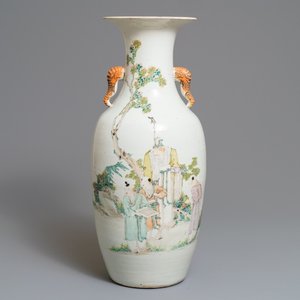 A Chinese qianjiang cai elephant-handled vase, 19/20th C. — 照片 1