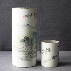 A Chinese qianjiang cai hat stand and a mug, signed Ren Huanzhang, 19th C. — 照片 8