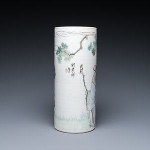 A Chinese qianjiang cai hat stand, signed Liu Hongxiang 劉宏祥, 19/20th C. — 照片 3