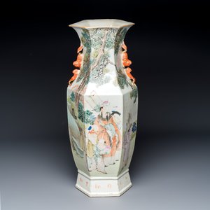 A Chinese qianjiang cai hexagonal 'Sanxing' vase — photo 1