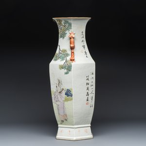 A Chinese qianjiang cai hexagonal 'Sanxing' vase — photo 3