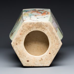 A Chinese qianjiang cai hexagonal 'Sanxing' vase — photo 7