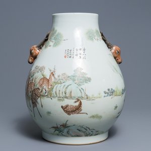 A Chinese qianjiang cai hu-shaped deer vase, 19/20th C. — photo 3