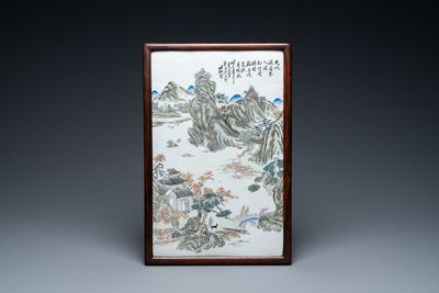 A Chinese qianjiang cai 'landscape' plaque, 19/20th C.
