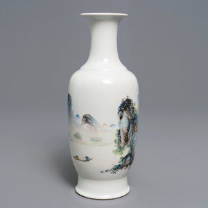 A Chinese qianjiang cai landscape vase signed Wang Yeting, 20th C. — photo 4