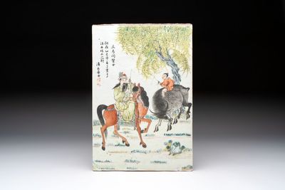 A Chinese qianjiang cai 'Li Ma Wen Xian Shi 立馬問賢士' plaque, signed Ling Yun Ju Shi 凌雲居士, dated 1929 — photo 1