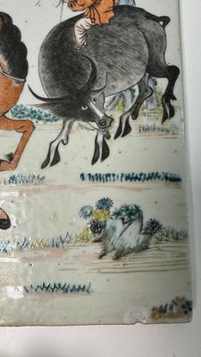 A Chinese qianjiang cai 'Li Ma Wen Xian Shi 立馬問賢士' plaque, signed Ling Yun Ju Shi 凌雲居士, dated 1929 — photo 5