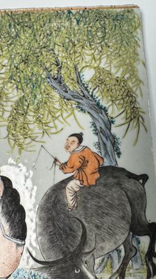 A Chinese qianjiang cai 'Li Ma Wen Xian Shi 立馬問賢士' plaque, signed Ling Yun Ju Shi 凌雲居士, dated 1929 — photo 6
