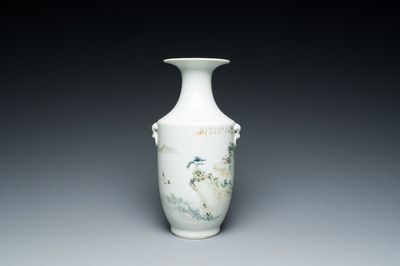 A Chinese qianjiang cai 'mountainous landscape' vase, signed Cheng Men 程門 and Xiao Yuan Zhen Cang 筱園珍藏 seal mark, 19th C.