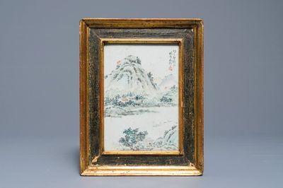 A Chinese qianjiang cai plaque with a mountain landscape, Luo Yang Gu, Guangxu