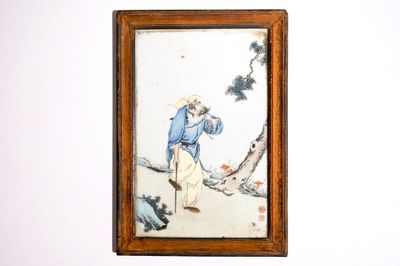 A Chinese qianjiang cai plaque with Li Tieguai, 20th C.