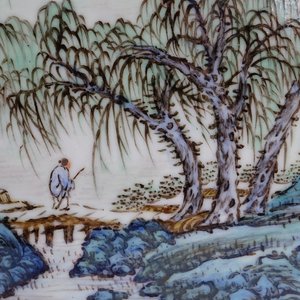 A Chinese qianjiang cai porcelain landscape plaque signed Wang Ye Ting (1884-1942), 20th C. — photo 3