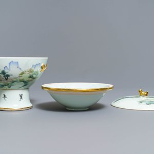 A Chinese qianjiang cai spice box and a warming bowl on foot, 19/20th C. — photo 6