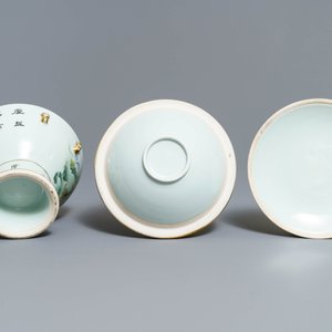 A Chinese qianjiang cai spice box and a warming bowl on foot, 19/20th C. — photo 8