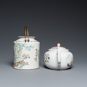 A Chinese qianjiang cai teapot signed Lin Jinshan 林謹善 and dated 1887 and a famille rose teapot, Guangxu mark and of the period — 照片 3