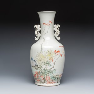 A Chinese qianjiang cai vase with figures and a bird among flowering branches — 照片 3